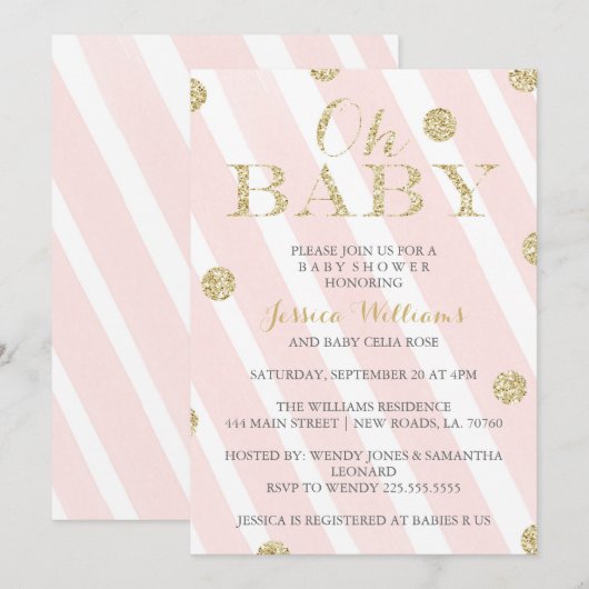 Blush roze en Gold Baby Shower-uitvindingen Kaart (Voorkant / Achterkant)