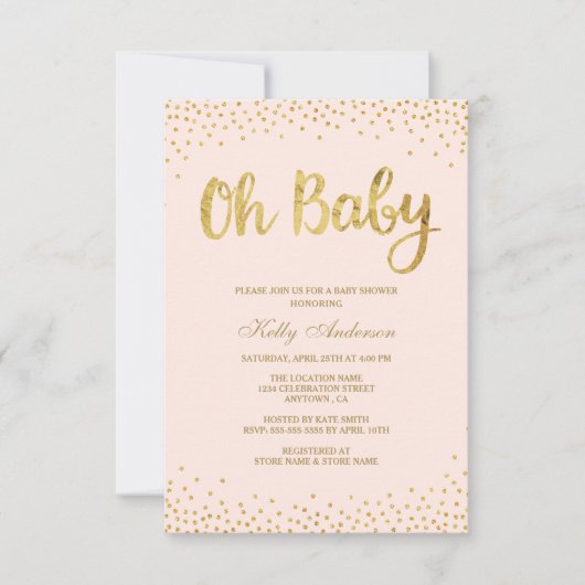 Blush roze en Gold Baby Shower-uitvindingen Kaart (Voorkant)