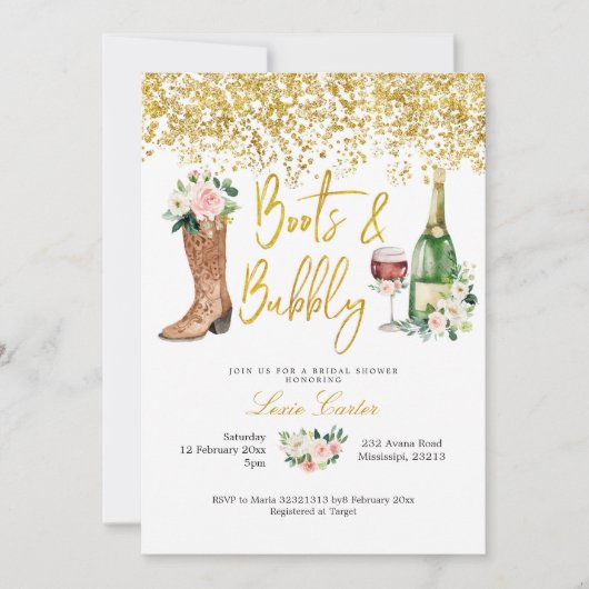 Blush roze en Gold Boots en Bubble Vrijgezellenfee Kaart (Voorkant)
