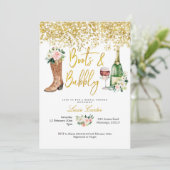 Blush roze en Gold Boots en Bubble Vrijgezellenfee Kaart (Staand voorkant)