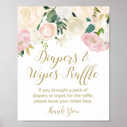 Blush Roze en Gold Diaper en Wipes Raffle Sign Poster (Voorkant)