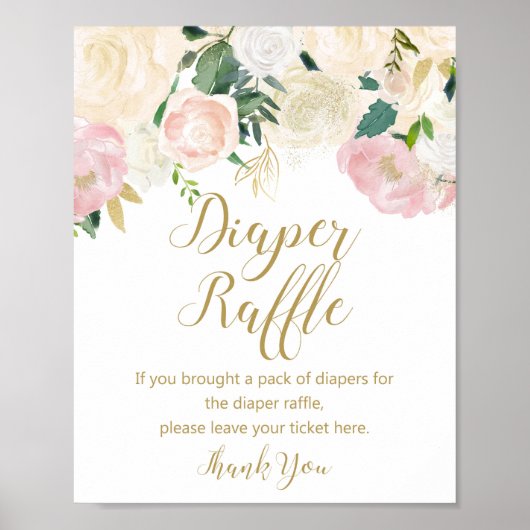 Blush roze en Gold Diaper Raffle Sign Poster (Voorkant)