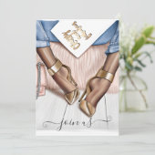 Blush roze en Gold Fashionista Bachelorette Invit Kaart (Staand voorkant)