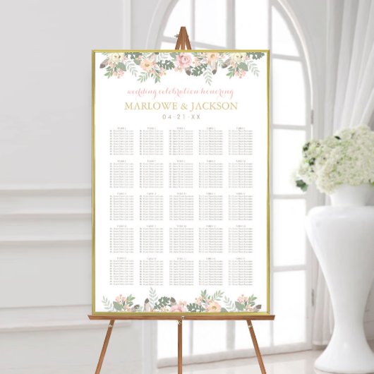 Blush roze en Gold Floral Boho Wedding Seating Sea Poster