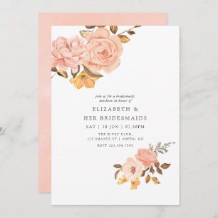 Blush roze en Gold Floral Bridesmaids Luncheon Kaart