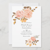 Blush roze en Gold Floral QR Code RSVP Weddenschap Kaart (Voorkant)
