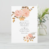 Blush roze en Gold Floral QR Code RSVP Weddenschap Kaart (Staand voorkant)