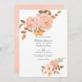 Blush roze en Gold Floral QR Code RSVP Weddenschap Kaart (Voorkant / Achterkant)