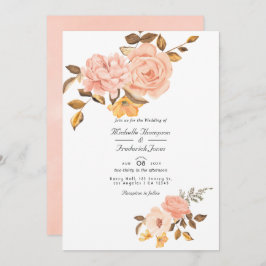 Blush roze en Gold Floral QR Code RSVP Weddenschap Kaart