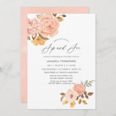 Blush roze en Gold Floral Sip en See Party Kaart (Voorkant / Achterkant)