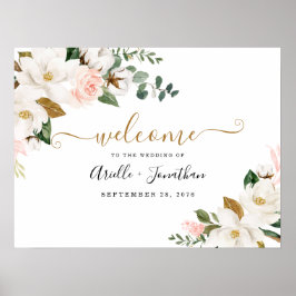 Blush roze en Gold Floral Weddenschap Welkomstteke Poster