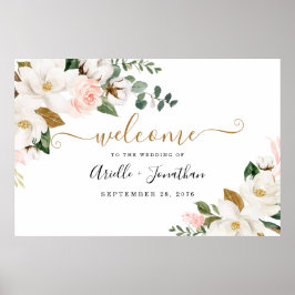 Blush roze en Gold Floral XL Weddenschap Welkomstt Poster