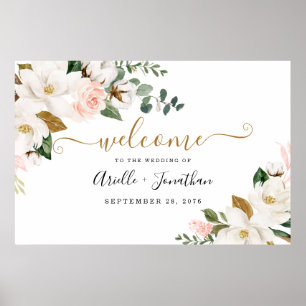 Blush roze en Gold Floral XL Weddenschap Welkomstt Poster