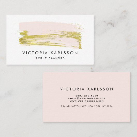 Blush roze en Gold Foil Bruske Stroke Visitekaartje (Voorkant / Achterkant)