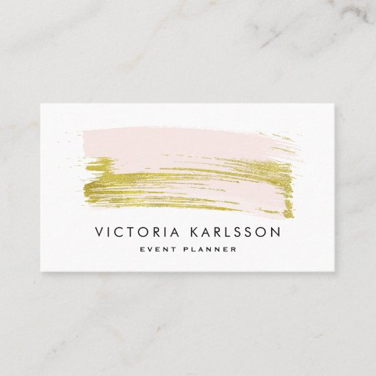 Blush roze en Gold Foil Bruske Stroke Visitekaartje (Voorkant)