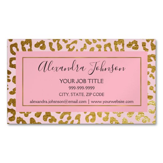 Blush Roze en Gold Foil Leopard Animal Print Magnetisch Visitekaartje (Voorkant)