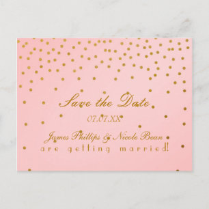 Blush Roze en Gold Foil Stippen Bewaar de datum Br Aankondigingskaart