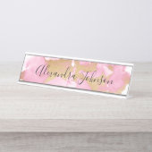 Blush Roze en Gold Foil Wash Girly Bureau Naambordje (Voorkant)