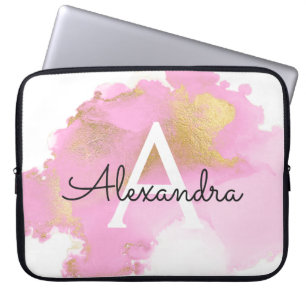 Blush Roze en Gold Foil Wash Girly Laptop Sleeve
