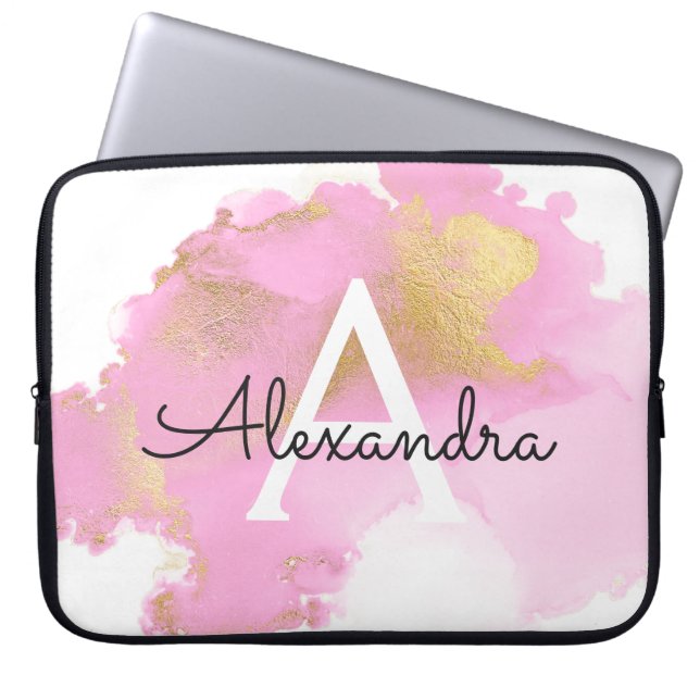 Blush Roze en Gold Foil Wash Girly Laptop Sleeve (Voorkant)