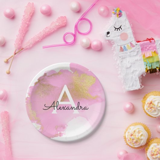 Blush Roze en Gold Foil Wash Girly Papieren Bordje (Feest)