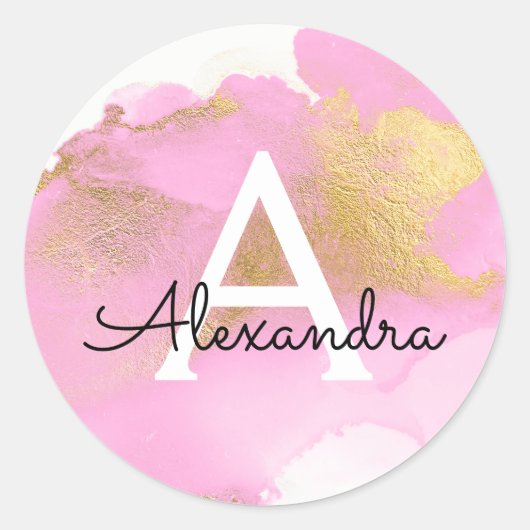 Blush Roze en Gold Foil Wash Girly Ronde Sticker (Voorkant)