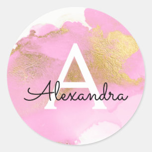 Blush Roze en Gold Foil Wash Girly Ronde Sticker