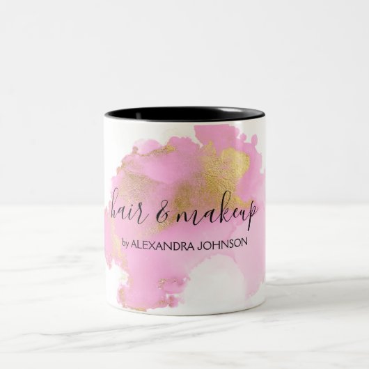 Blush Roze en Gold Foil Wash Girly Tweekleurige Koffiemok (Center)