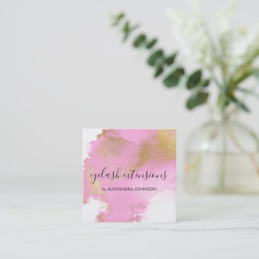 Blush Roze en Gold Foil Wash Girly Vierkante Visitekaartje (Staand voorkant)