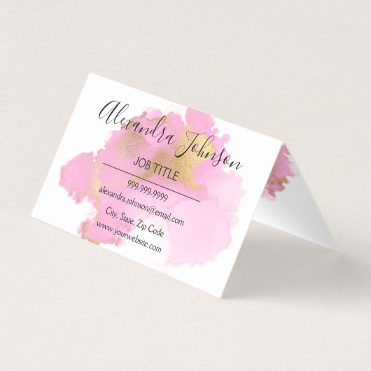 Blush Roze en Gold Foil Wash Girly Visitekaartje (Achterkant)