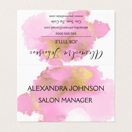 Blush Roze en Gold Foil Wash Girly Visitekaartje (Buitenkant ongevouwen)