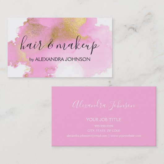 Blush Roze en Gold Foil Wash Girly Visitekaartje (Voorkant / Achterkant)