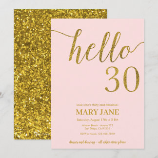 Blush roze en Gold Glitter 30th Birthday Kaart
