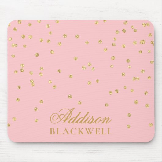 Blush Roze en Gold Glitter Name Sjabloon Muismat (Voorkant)