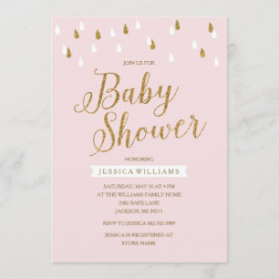 Blush roze en Gold Glitter Raindrops Baby shower Kaart