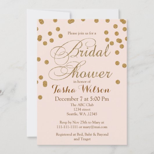 Blush roze en Gold Glitter Vrijgezellenfeest Invit Kaart (Voorkant)