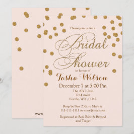 Blush roze en Gold Glitter Vrijgezellenfeest Invit Kaart