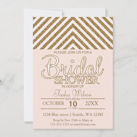 Blush roze en Gold Glitter Vrijgezellenfeest Invit Kaart (Voorkant)
