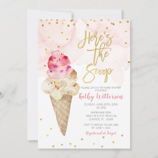 Blush roze en Gold Ice Cream Baby shower Kaart (Voorkant)