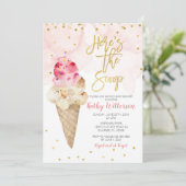 Blush roze en Gold Ice Cream Baby shower Kaart (Staand voorkant)