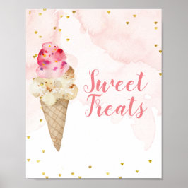 Blush roze en Gold Ice Cream Sweet-behandelingen Poster