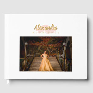 Blush roze en Gold Photo Quinceanera Gastenboek