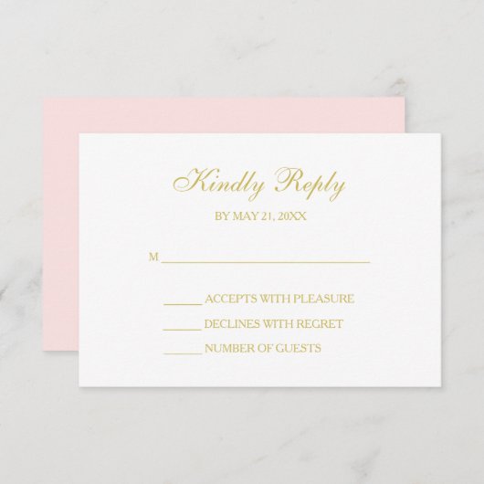 Blush roze en Gold Script RSVP-kaarten RSVP Kaartje (Voorkant / Achterkant)