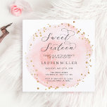 Blush roze en Gold Waterverf Sweet Sixteen Kaart<br><div class="desc">Deze lieve zestien uitnodiging heeft een geverfde waterverf cirkel in blush roze met faux gouden stippen accenten. Voor meer geavanceerde aanpassingen van dit ontwerp klikt u op de knop "Aanpassen". Overeenkomende objecten zijn ook beschikbaar.</div>
