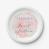 Blush roze en Gold Waterverf Sweet Sixteen Papieren Bordje (Voorkant)