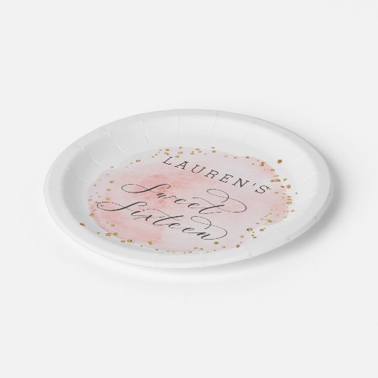 Blush roze en Gold Waterverf Sweet Sixteen Papieren Bordje (Gekanteld)