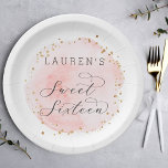 Blush roze en Gold Waterverf Sweet Sixteen Papieren Bordje<br><div class="desc">Dit lieve zestien papieren bord heeft een geverfde waterverf cirkel in blush roze met faux gouden stippen accenten. Voor meer geavanceerde aanpassingen van dit ontwerp klikt u op de knop "Aanpassen". Overeenkomende objecten zijn ook beschikbaar.</div>