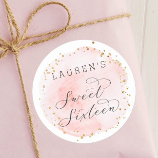 Blush roze en Gold Waterverf Sweet Sixteen Ronde Sticker