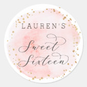 Blush roze en Gold Waterverf Sweet Sixteen Ronde Sticker (Voorkant)