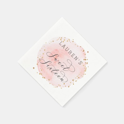 Blush roze en Gold Waterverf Sweet Sixteen Servet (Hoek)